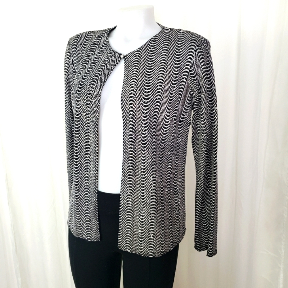 Vintage Onyx Nite sparkly wave pattern top throat button size medium